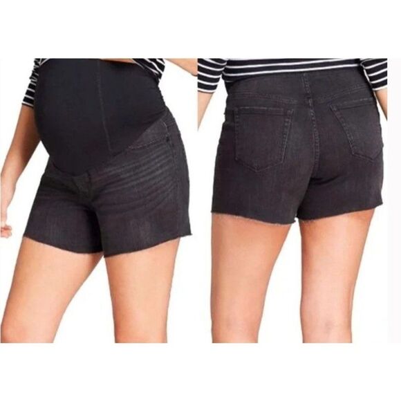 Isabel Maternity Crossover Panel Black Cut-off Jean Shorts Size 18 NWT - Picture 1 of 11